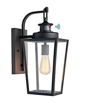 MOTINI 17 Vintage Outdoor Wall Lantern Lamp With Motion Sensor 1 Light Classic Dusk To Dawn Wall Mount Light In Black Finish With Clear Beveled Glass Shade ETL 0 300x360