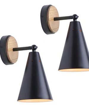 MWZ Rustic Farmhouse Black Metal And Wood Wall Sconce Adjustable Lamp2 Pack Rustic Wall Lighting Fixture For Bedroom Living Room Headboard Garage Porch 0 300x360