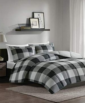 Madison Park Essentials Plaid Comforter Set Bedding Sets Modern All Season Bedding Set With Matching Sham FullQueen GreyBlack 0 300x360
