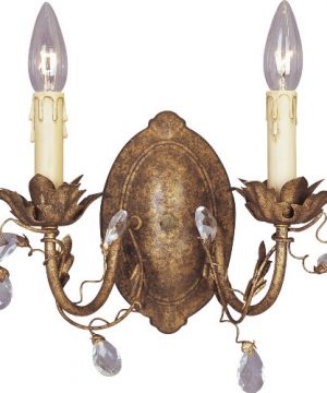 Maxim 2857EG Elegante Crystal And Leaves Around Vines Candle Wall Sconce 2 Light 120 Total Watts 10H X 12W Etruscan Gold 0 300x360
