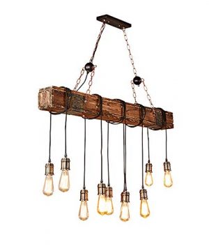 Rustic Color Wood Hanging Multi Pendant Edison Ceiling Beam Light With 10 Lights E26 Bulb Sockets 400W Painted Finish Farmhouse Wooden Retro Industrial Style Home Lighting 0 300x360
