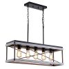 Rustic Farmhouse Kitchen Island Light Wood And Metal Linear Chandelier 5 Light Pendant Lighting Fixture For Kitchen Island Dining Room Antique Gold And Black 0 100x100