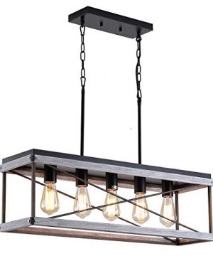 Rustic Farmhouse Kitchen Island Light Wood And Metal Linear Chandelier 5 Light Pendant Lighting Fixture For Kitchen Island Dining Room Antique Gold And Black 0 300x360