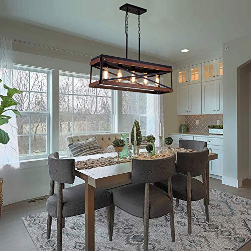 Rustic Farmhouse Kitchen Island Lighting, Wood and Metal Linear ...