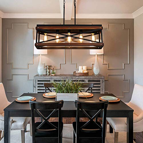 Rustic Farmhouse Kitchen Island Lighting, Wood and Metal Linear ...