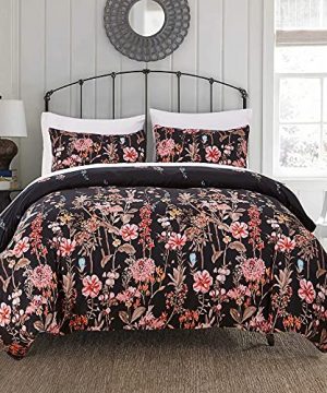 Shatex Black Comforter 2 Piece All Season Bedding Tropical Floral Pattern Bedding Comforter Sets Farmhouse Style Ultra Soft 100 Polyester Floral Comforter Set With 1 Pillow Sham 0 300x360