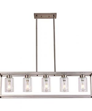 Sivilynus 5 Lights Brushed Nickel Dining Room Chandelier Hanging Light Fixture Modern Kitchen Island Linear Lighting Farmhouse Chandelier With Clear Glass Shade For Bar Restaurant 0 300x360