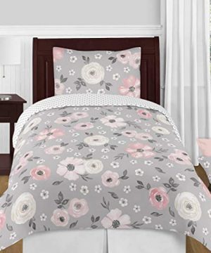 Sweet Jojo Designs Grey Watercolor Floral Girl Twin Bedding Comforter Set Kids Childrens Size 4 Pieces Blush Pink Gray And White Shabby Chic Rose Flower Polka Dot Farmhouse 0 300x360