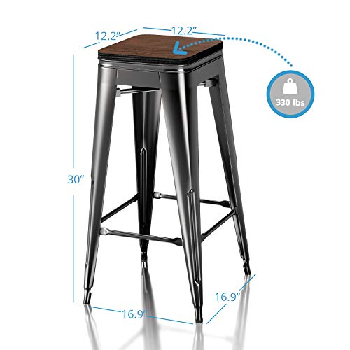 4× Metal Steel Bar Stools 30" Counter Height Barstool Wooden Seat Chair White 