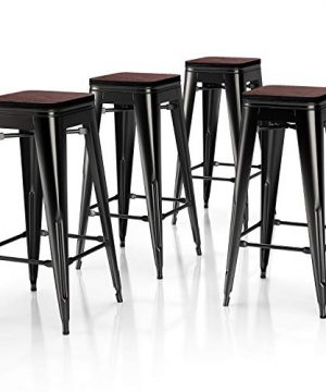 VIPEK 30 Inch Metal Bar Stools High Bar Chair Solid Wood Seat Set Of 4 Backless Kitchen Bar Height Barstool Stackable Dining Stools For Home Pub Restaurant Cafe Patio Gloss Black 0 300x360