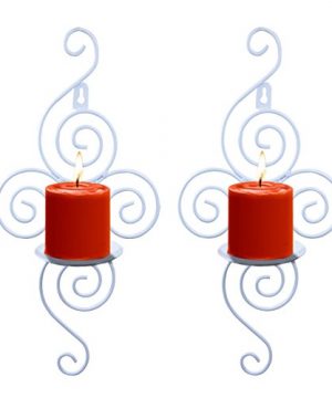 Wall Candle SconcesSet Of 2 Metal Rustic Wall Hanging Candle Holders Decor For Living Room Home DecorationsWeddingsEvents White 0 300x360