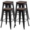 Yaheetech 26inch Barstools Set Of 4 Counter Height Metal Bar Stools Indoor Outdoor Stackable Bartool Industrial With Wood Seat 331Lb Black 0 100x100
