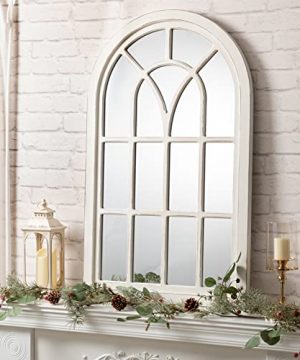 ALIMORDEN Arched Windowpane Wall Mirror Rustic Cathedral Wood Window Pane Accent Wall Mirror For Living Room Balcony Livingroom Washroom Distressed White 0 300x360