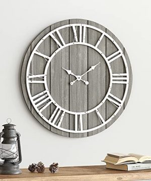 Barnyard Designs Large 18 Inch Round Wooden Clock Rustic Farmhouse Wall Clock For Living Room Or Kitchen Decor Non Ticking Silent Movement Wall Clock Battery Operated Brown Grey 0 300x360