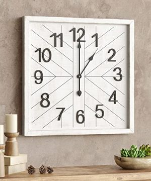Barnyard Designs Large 26 Inch Square Wooden Clock Rustic Farmhouse Wall Clock For Living Room Or Kitchen Decor Non Ticking Silent Movement Wall Clock Battery Operated White 0 300x360