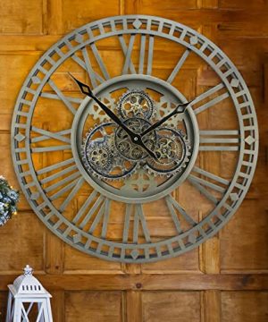 DORBOKER 24 Inch Real Moving Gears Wall Clock Large Retro Industrial Decorative Oversized Vintage Steampunk Cog Roman Numerals Metal Skeleton Rustic Farmhouse Wall Clocks Bronze Gears 60CM 0 300x360