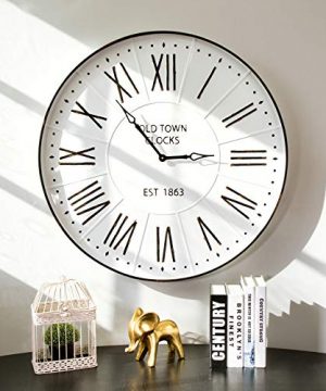 Glitzhome Oversized Rustic Farmhouse Metal Enamel Decorative Large Wall Clock For Home Decor 315 White 0 300x360
