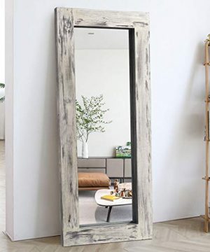 KIAYACI Floor Mirror Wood Frame Wall Mounted Mirror Distressed Style Wide Frame Dressing Make Up Mirror For BathroomBedroomLiving RoomDining RoomEntryFarmhouse Light Gray 58 X 24 0 300x360