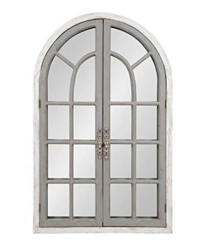 Kate And Laurel Boldmere Large Traditional Wood Windowpane Arch Mirror 28x44 Gray And White 0 300x360