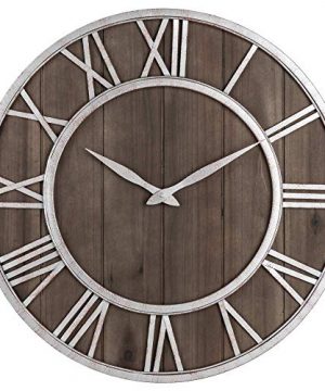 Oldtown Farmhouse Metal Solid Wood Noiseless Wall Clock Dark Brown 30 Inch 0 300x360