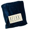 Rae Dunn Home Luxury Velvet Soft Plush Throw Blanket With Sentiment Patch Embroidered Relax Rich Royal Blue 0 100x100