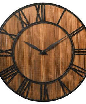 Tangkula 30 Inch Round Wall Clock Farmhouse Large Wall Clock With Roman Numerals Decorative Wooden Wall Clock Come With AA Battery Rustic Wall Clock Hanging For Home Offiice BronzeBrown 0 300x360