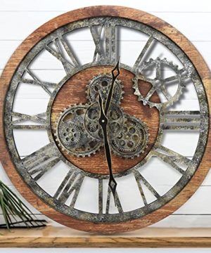 The B Style 24 Inch Large Real Moving Gears Wall Clock Oversized Decorative Handmade Wood Clock Vintage Industrial Wall Clock Decor For Living Room Bar Farmhouse Vintage Bronze 0 300x360