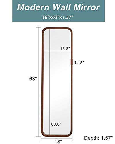 Tinytimes 63×18 Wood Framed Full Length Mirror Floor Mirror With Stand Beech Rounded Corner 2401