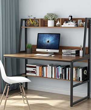Tribesigns Computer Desk With Hutch 47 Inches Home Office Desk With Space Saving Design With Bookshelf For Small Spaces Dark Walnut 0 300x360