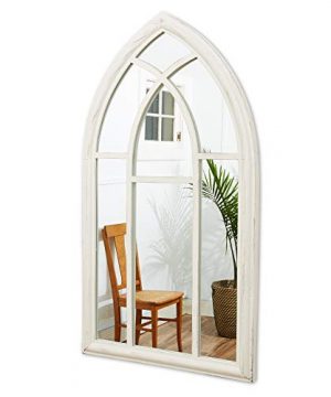 VADCAD Arched White Wooden Cathedral Wall Mirror Farmhouse Distressed Wall Mounted Decor 30X20 0 300x360