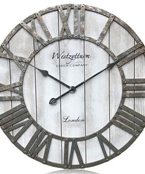 Westzytturm Extra Large Wall Clock Wood Rustic Farmhouse Vintage Oversized 3D Roman Numeral Decorative Wall Clocks For Living RoomKitchenOfficeMantelGrey 24 Inch 0 300x360