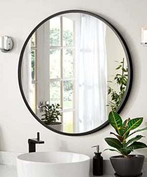 ATLums 24 Inch Black Round Mirror Wall Mounted Circle Mirror With Metal Frame Suitable For Bathroom Vanity Entryway Living Room Wall Decor 0 300x360