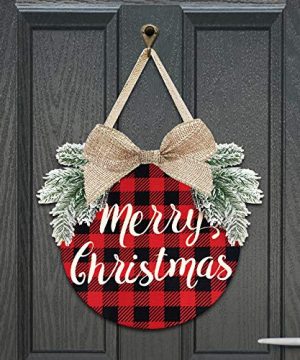 Christmas Wreath Buffalo Plaid Xmas Decorations Winter Wreaths Merry Christmas Sign For Holiday Rustic Farmhouse Front Door Porch Wall Window Outside Decorations 0 300x360