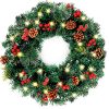 FUNARTY Christmas Wreath 50 LED Lights 22 Inches With Red Berries And Pinecones For Front Door Decoration Winter Xmas Indoor Outdoor Use 0 100x100