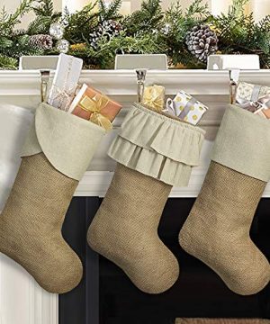 Ivenf Christmas Stockings 3 Pack 18 Inches Large Burlap Stockings With Cream Ruffle Cuff Fireplace Hanging Stockings For Xmas Party Decorations Home Decor 0 300x360
