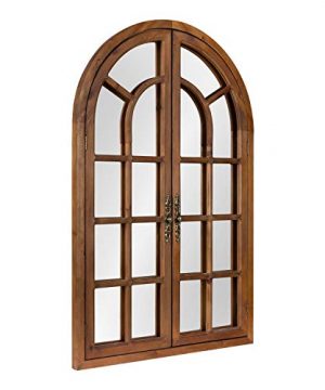 Kate And Laurel Boldmere Rustic Windowpane Arch Mirror 28 X 44 Rustic Brown Farmhouse Window Mirror For Wall 0 300x360