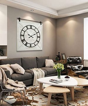 Large Farmhouse Wall ClockRustic Barn Door Wall Clocks For Living Room Decor Battery Operated 30 H X 28 W Whitewash 0 300x360