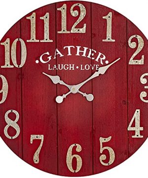 Large Vintage Wooden Wall Clock 24 Inch Silent Battery Operated Arabic Rustic Chic Decorative Wall Clock For Living Room Red 0 300x360
