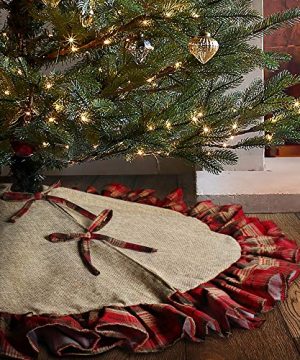 Meriwoods Christmas Tree Skirt 48 Inch Large Burlap Tree Collar With Plaid Trim Country Rustic Indoor Xmas Decorations 0 300x360