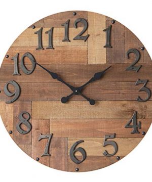 NIKKY HOME Farmhouse Large Solid Wood Wall Clock 30 Inch Battery Operated Silent Non Ticking Rustic Wooden Shiplap Clock For Kitchen Living Room Bedroom 0 300x360