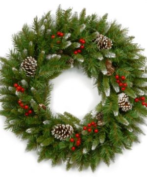 National Tree Company Artificial Christmas Wreath Flocked With Mixed Decorations Frosted Berry 24 Inch 24 Inch 0 300x360