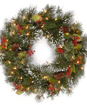 National Tree Company Pre Lit Artificial Christmas Wreath Green Crestwood Spruce White Lights Decorated With Pine Cones Berry Clusters Frosted Branches Christmas Collection 24 Inches 0 300x360