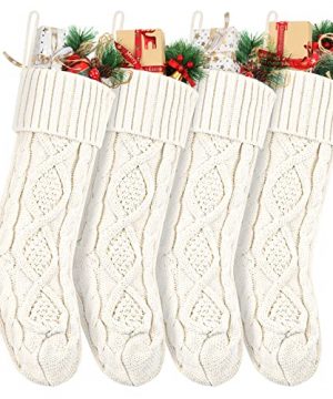 Nelyeqwo Christmas Stockings Large 18 Inches Christmas Stockings White Cable Knitted Xmas Stockings Classic Christmas Decorations For Family Holiday Party Ivory 4 Pack 0 300x360