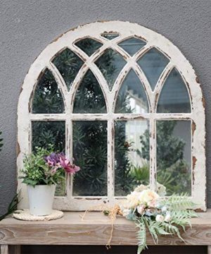 Rustic Wood Arched Window Mirror Wall Decor Cathedral Window Wall Mirror Shabby Chic Farmhouse Mirror For Living Room Bedroom Dining Room Entryway Distressed White 31 78W X 31 78H 0 300x360