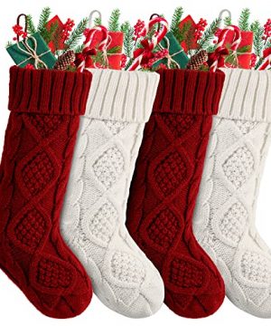 SOWSUN 4 Pack Christmas Stockings Knit Christmas Stockings 18 Inch Large Cable Soft And Warm Personalized Christmas Stockings For Family Holiday Party Decor Burgundy And Ivory White 0 300x360