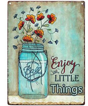 TISOSO Enjoy The Little Things Vintage Metal Sign Poppies Flower Garden Decorative Plaque Farmhouse Country Home Decor 8X12Inch 0 300x360