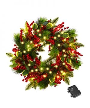 Winter Christmas Wreaths For Front Door Outside 24 Christmas Door Wreath With Red Berries For Indoor Outdoor Home Fireplaces Wall Xmas Party Decor Vlorart Lighted Large Christmas Wreath 0 300x360