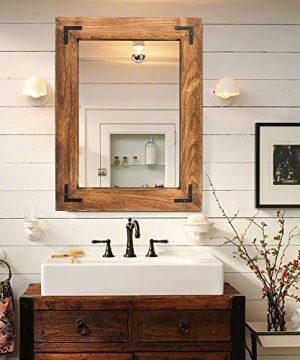 YOSHOOT Rustic Wooden Framed Wall Mirror Natural Wood Bathroom Vanity Mirror For Farmhouse Decor Vertical Or Horizontal Hanging 26 X 18 Brown 0 300x360