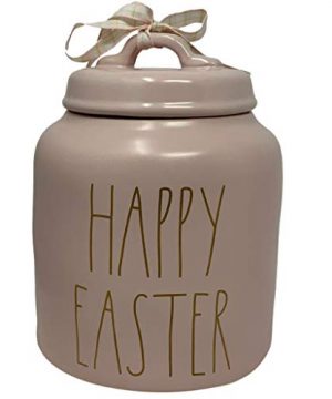 RAE DUNN BY MAGENTA PINK HAPPY EASTER COOKIE CANDY CANISTER WITH GOLD LL FONT LETTERS Artisan Collection Perfect For Your Rae Dunn Kitchen Decor Collection 0 300x360