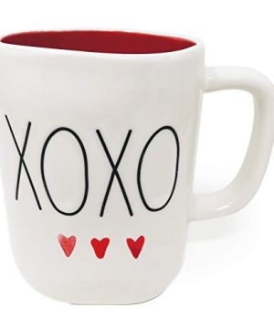 Rae Dunn By Magenta Pink Red Watercolor Hearts XOXO Ceramic LL Coffee Tea Mug With Red Interior 2020 Limited Edition 0 300x360